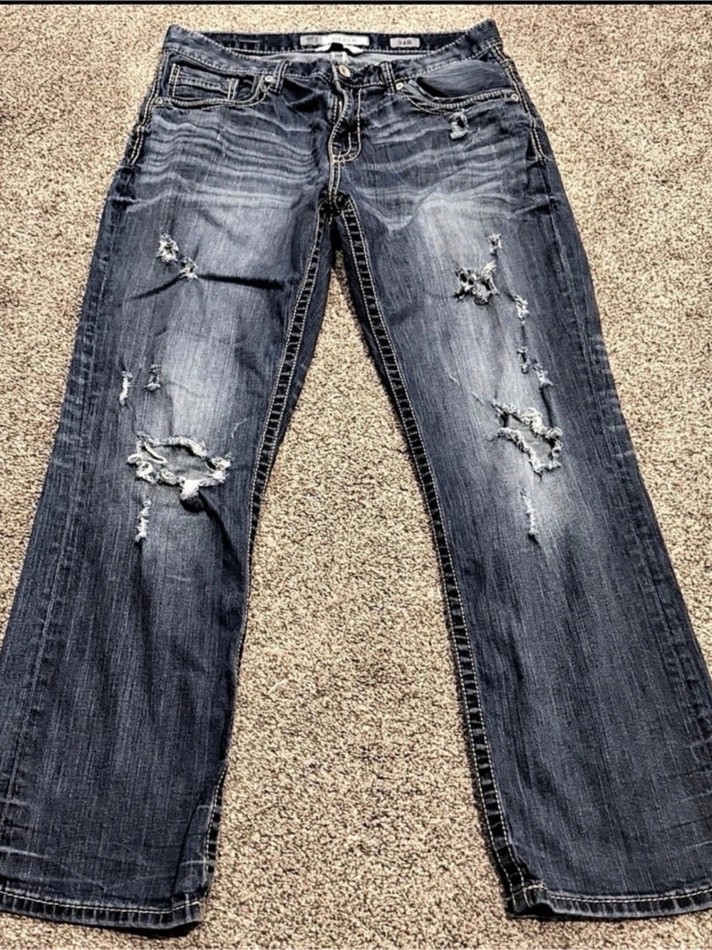 BKE Derek Distressed Relaxed Jeans in Blue Waist 34R men